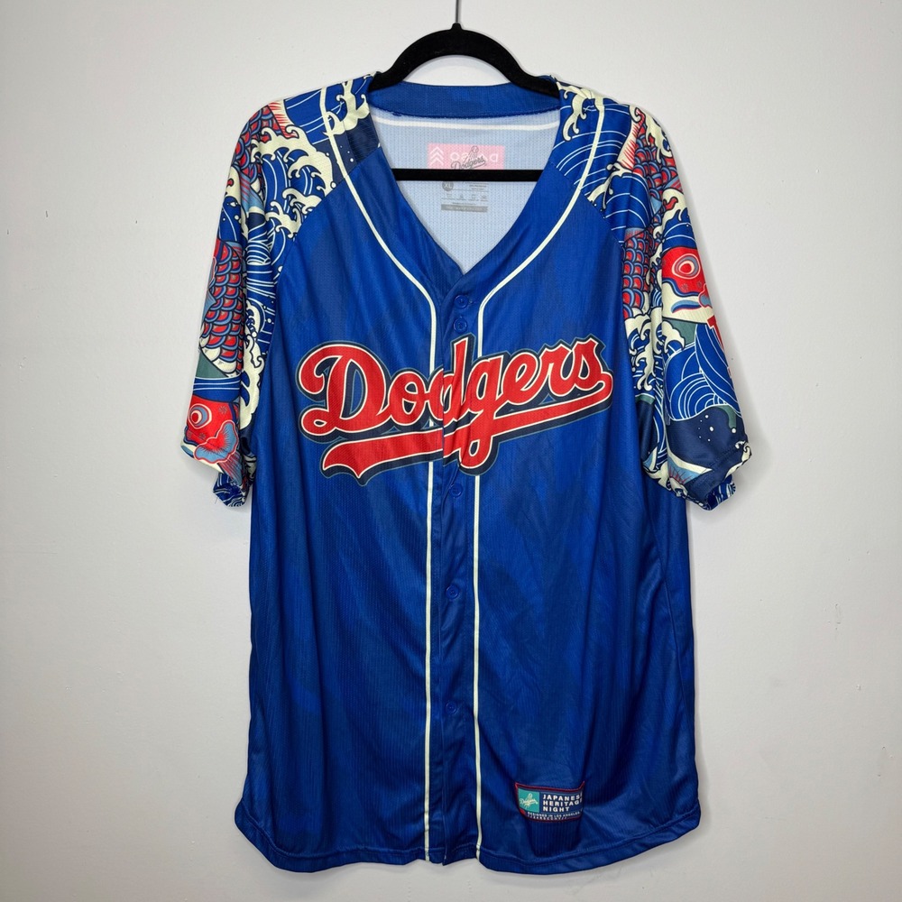 LA Dodgers Japanese Heritage Night 2024 Baseball Jersey XL Blue Koi Wave SGA